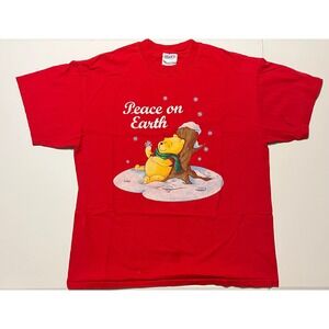VTG Y2K Winnie the Pooh Christmas Peace on Earth T-Shirt Lrg Red M&O Knits
